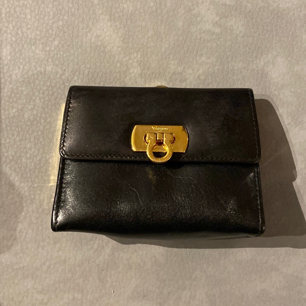 Black Leather Ferragamo Coin Purse